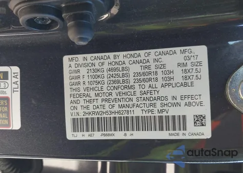 2017 Honda Cr-V Ex from USA, damaged, VIN 2HKRW2H53HH627811